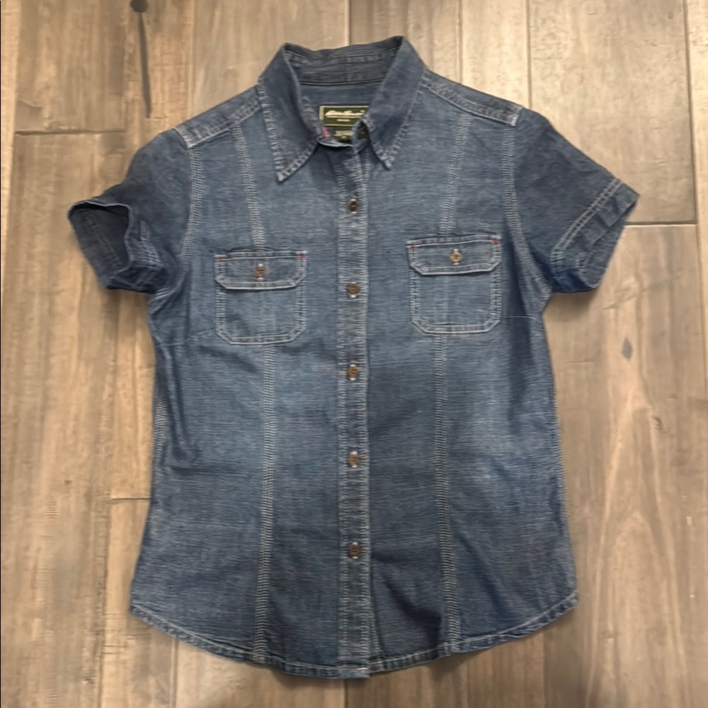 Eddie Bauer Denim Short Sleeve Button-Down Shirt